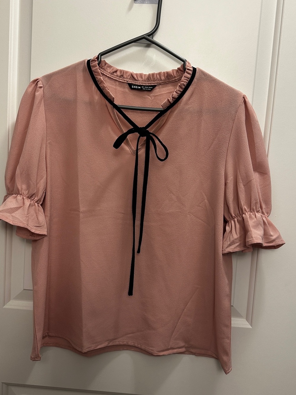SHEIN Dusty Rose Ruffle-Trim Blouse